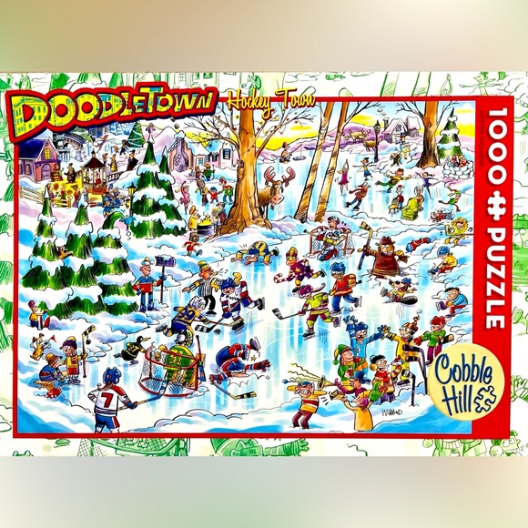 Cobble Hill Doodle Town: Hockey Town 1000 piece puzzle - Picture 1 of 3